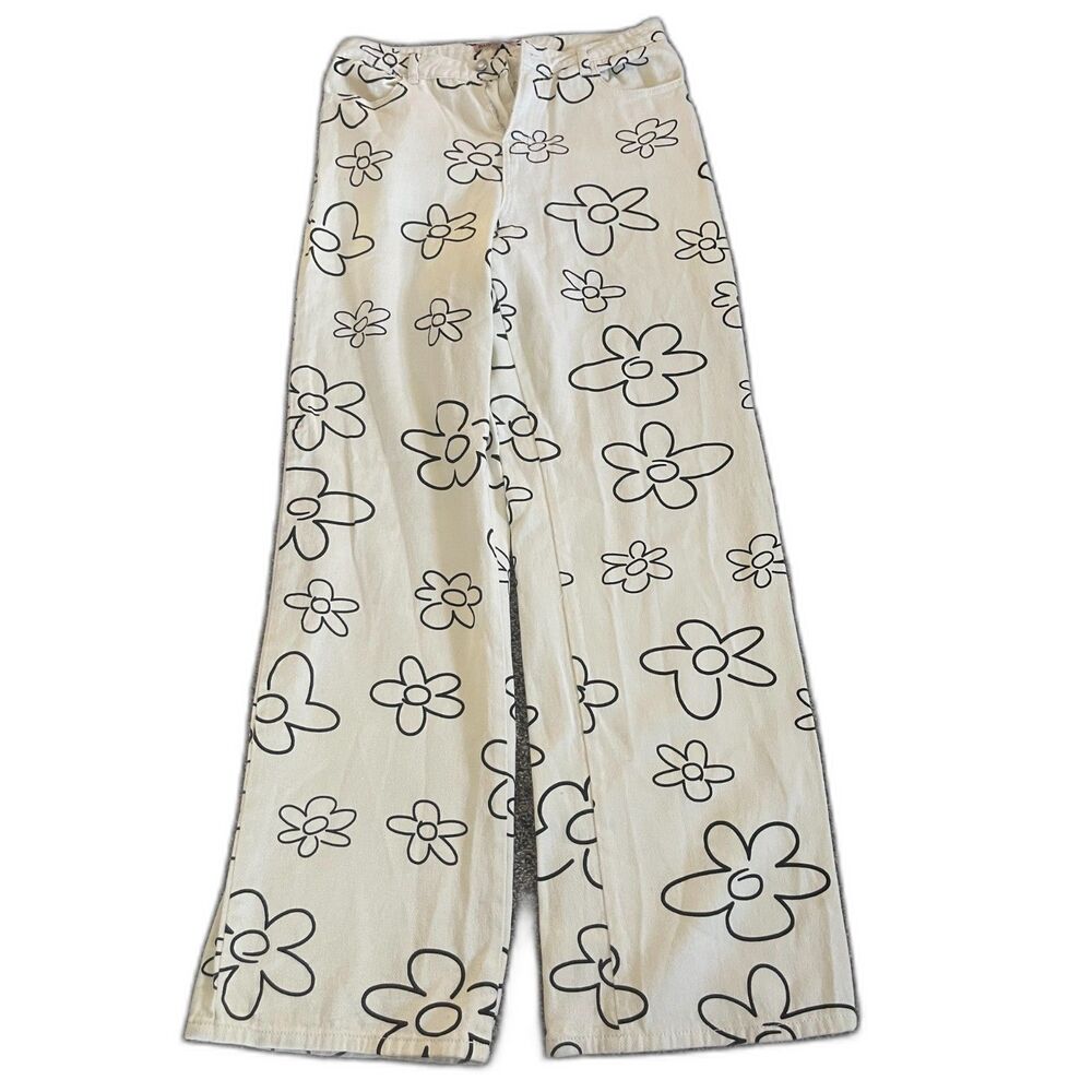 Bailey Rose Floral Print Wide-Leg high waisted Jeans L